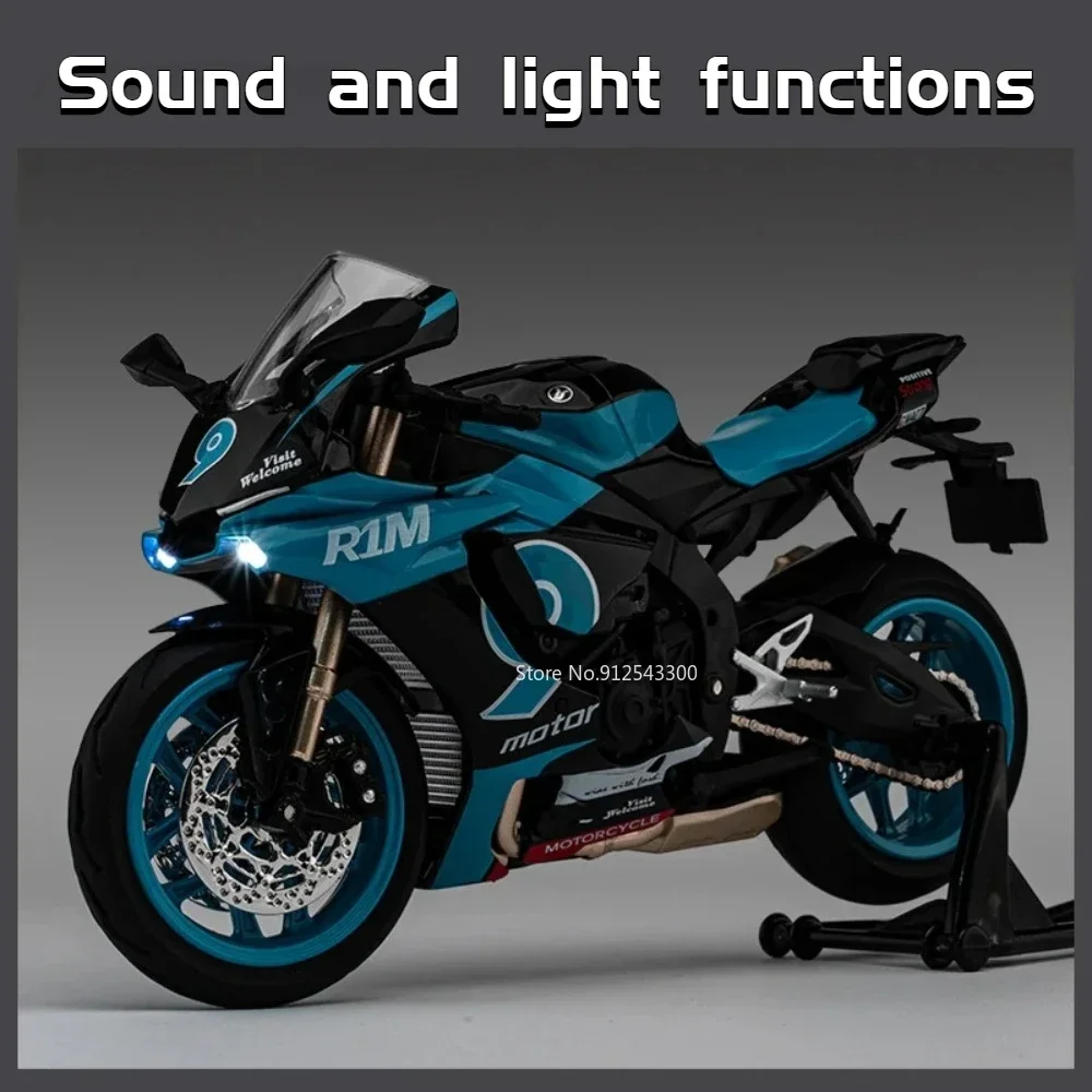 1:12 Yamaha R1M Toy Motorcycle Model Alloy Diecast with Shock Absorption Simulation Scale Motorcycle Model Toys for Kids Gifts