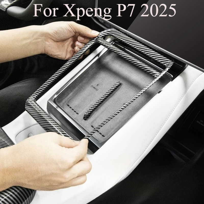 

For Xpeng P7 2025 Gear Shift Panel & Wireless Charger Decor Frame - Protective Carbon Fiber Trim Kit