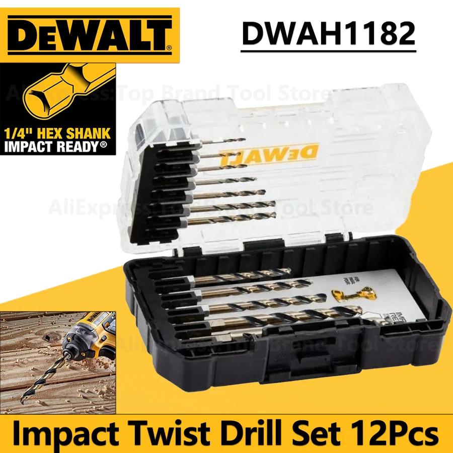 DEWALT DWAH1182 Juego de taladros helicoidales de impacto 12 piezas NEGRO y OURO IMPACT LISTO Broca de metal Accesorios de herramientas eléctricas