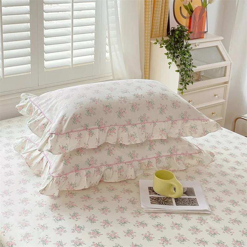 100% Cotton Pillowcase Ruffles Pillow Cover 48x74cm Pillowslip 2pcs Rectangle Cushion Cover for Bed Printed Pillow Case 베개커버