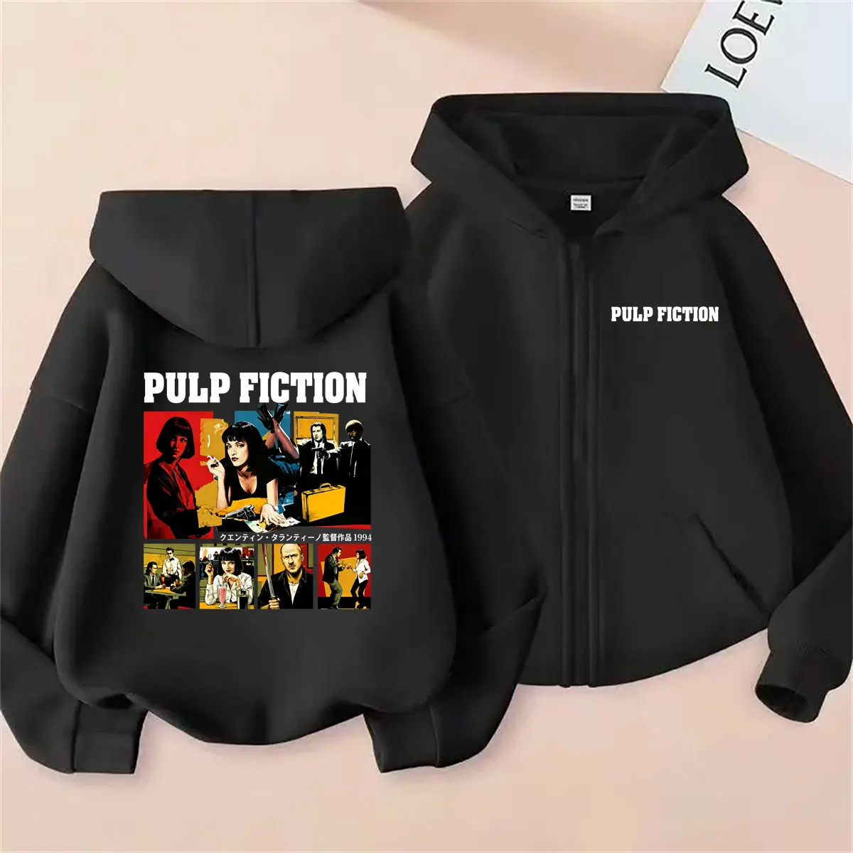 Famous Director Quentin Tarantino Movie Pulp Fiction Zipper Hoodie Men Women Fashion Hoodies Male Vintage Oversized Zip Up Coat