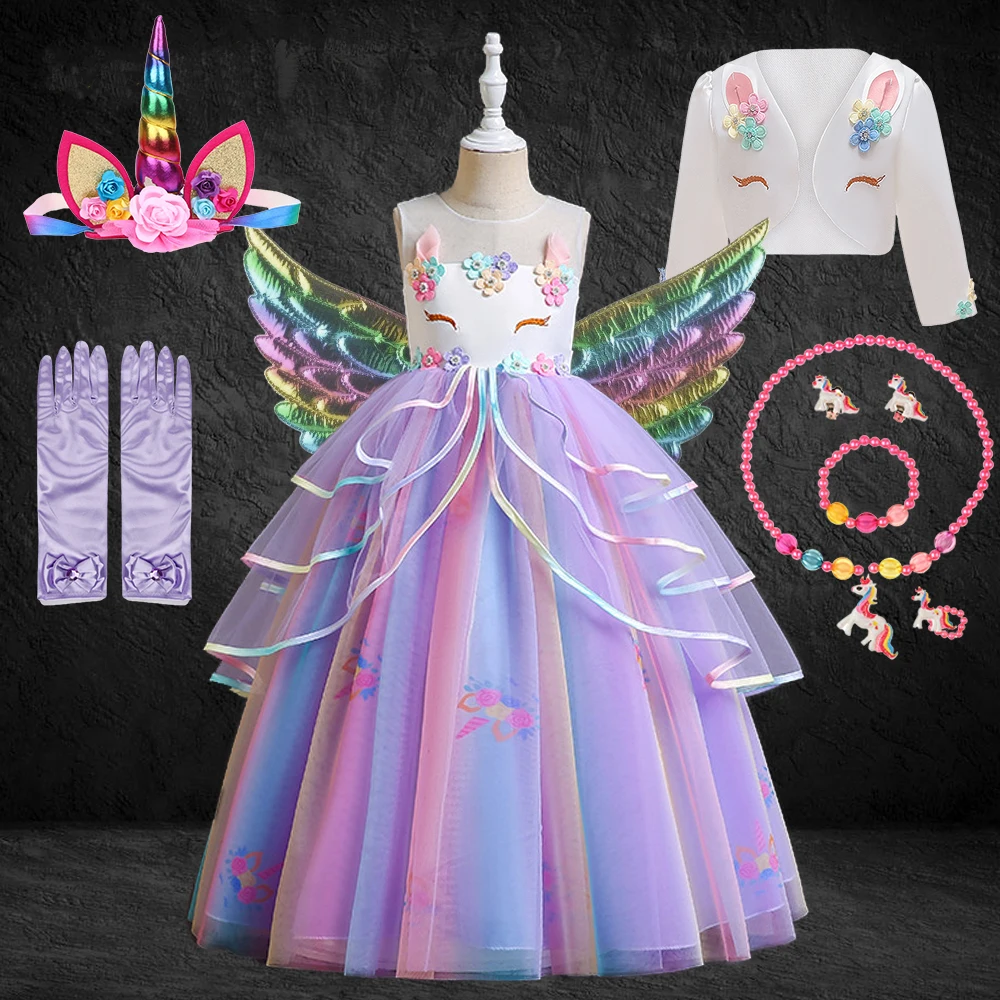 Robe longue à fleurs pour filles, tenue de fête d'anniversaire, motif licorne, Costume de poney, pour fête formelle, pour mariage, manteaux blancs