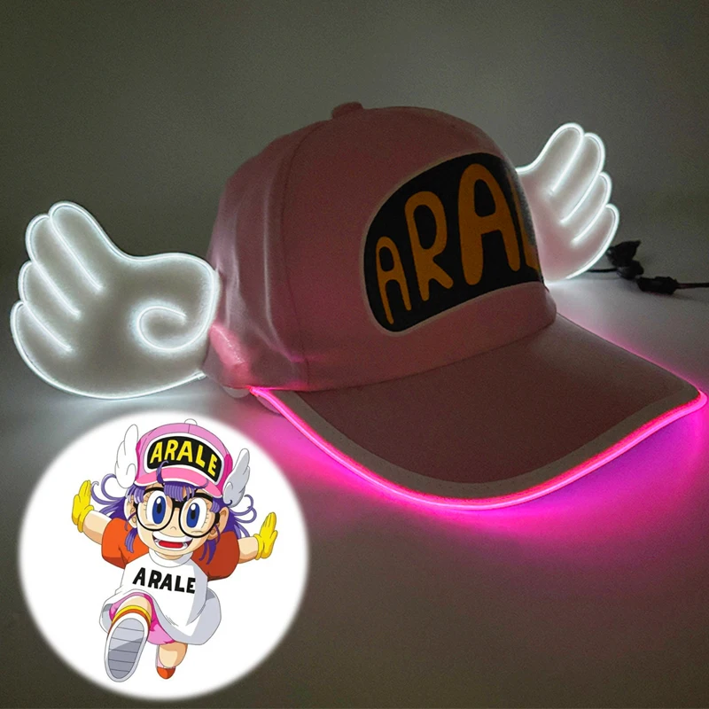 LED light up Anime Cute Dr.Slump Arale Hat Children luminous Hats with wing Cartoon Angel Baseball Cap for cosplay show props