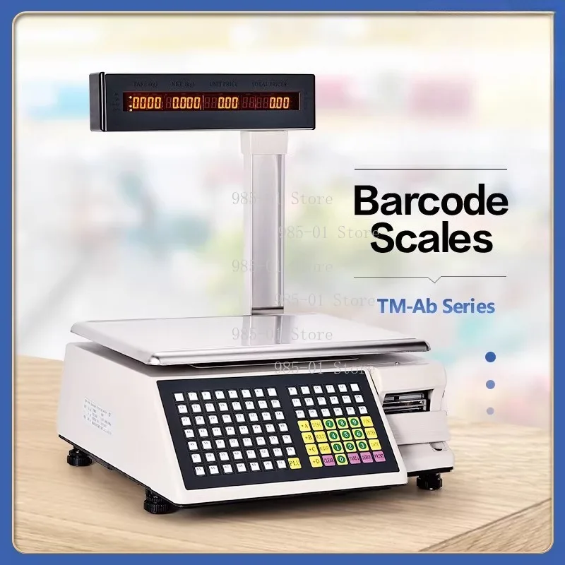 Electronic Scale with Adhesive Label Printing Cashier Weighing Machine Commercial Barcode Scale for Supermarket Fruit Store