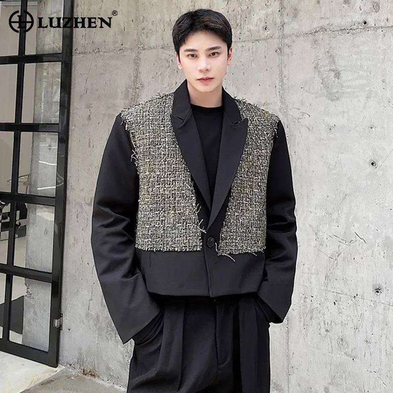 

LUZHEN Personalized Patchwork Design Wornout Burr Edge Casual Blazer Coat Men's 2025 New Elegant Temperament Male Clothes JY3719