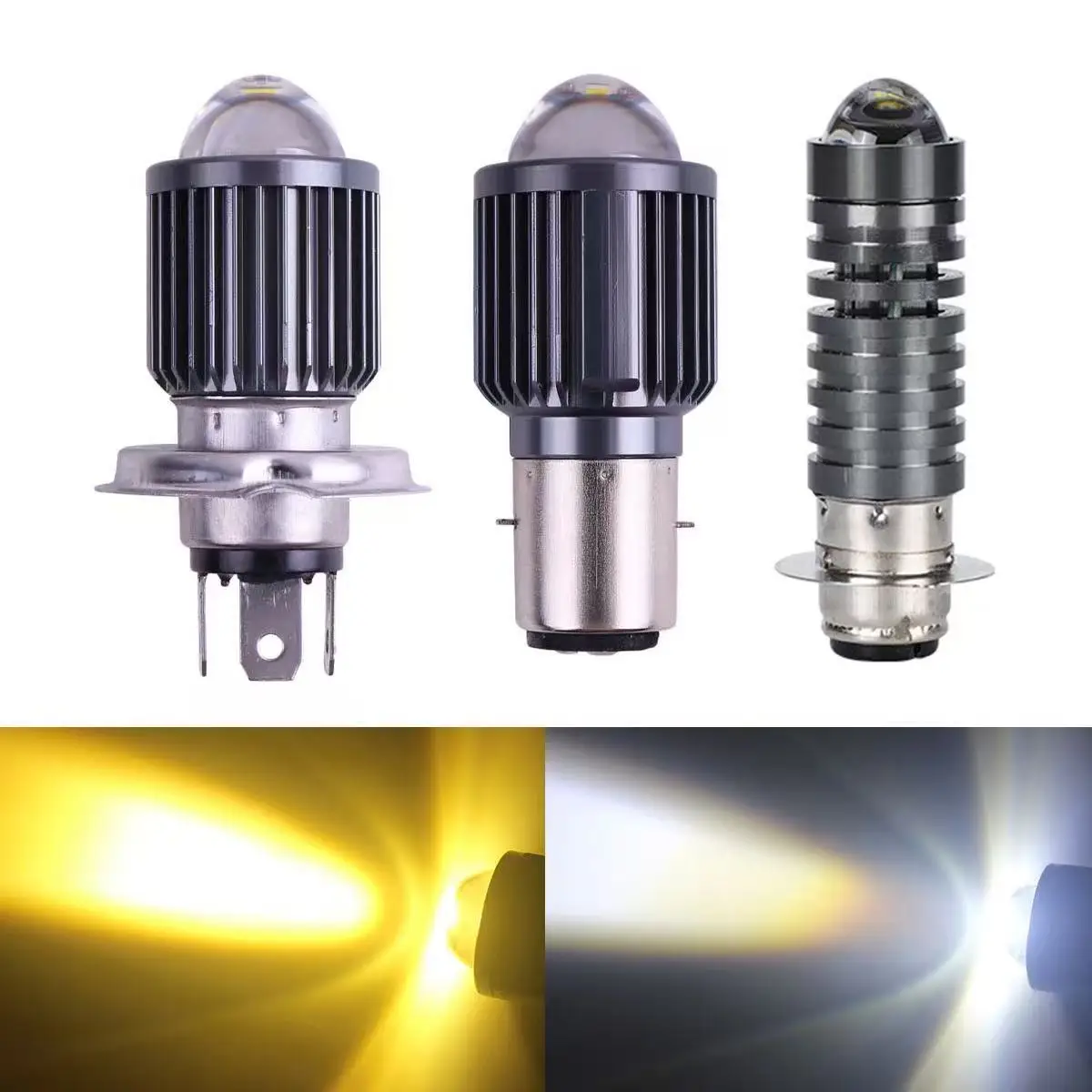 Motorcycle Headlight Modification Light H4 Ba20D White and Yellow High and Low Beam Integrated Spotlight Dual-Color Motorcycle Light