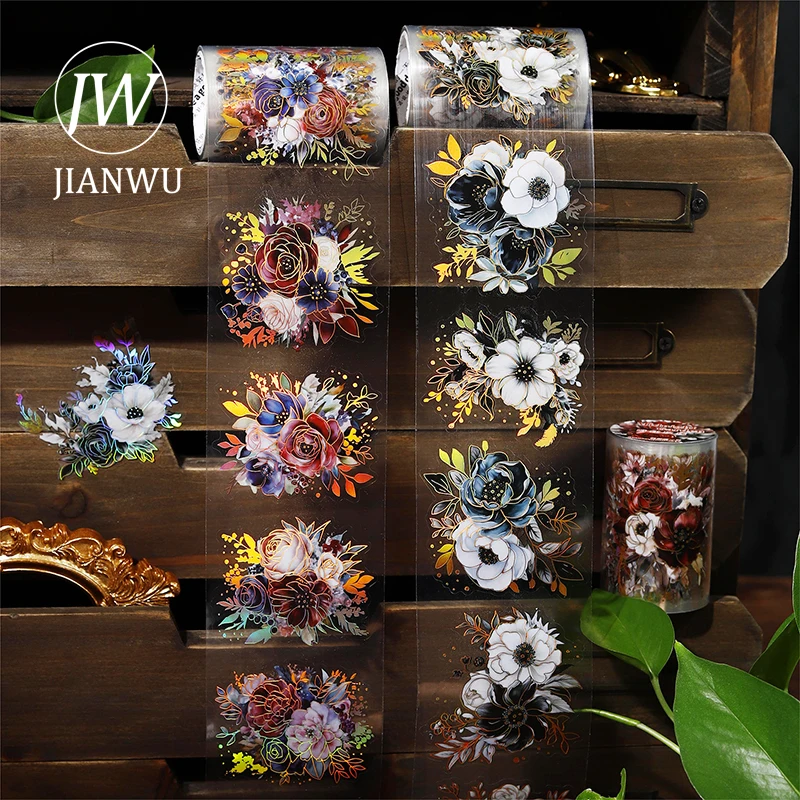 JIANWU 60mm*200cm Midnight Garden Series Vintage Plant Flower Bronzing Material Collage PET Tape Creative DIY Journal Stationery