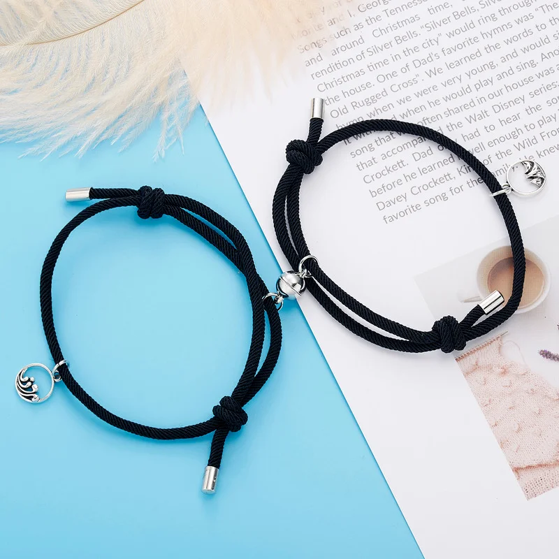 Mountain Sea Promise Attract Magnetic Bracelets Bangle Braided Rope Charm Couple Bracelet For Lover Man Women Girls Boy Gift