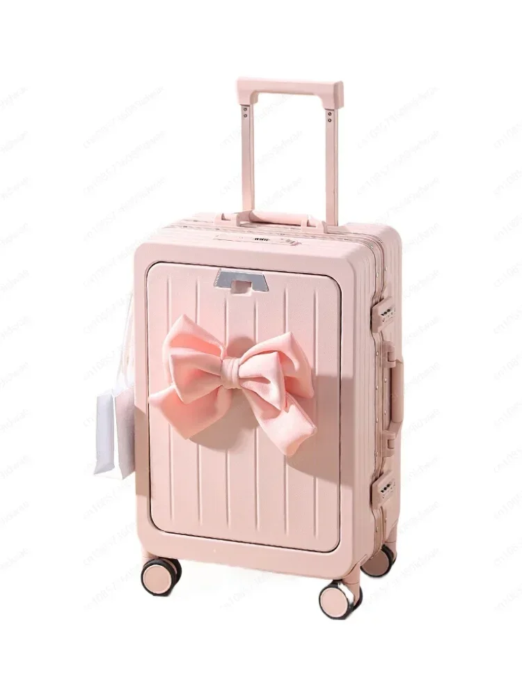 Front open suitcase Women's new small 20-inch boarding trolley case Multifunctional travel leather case