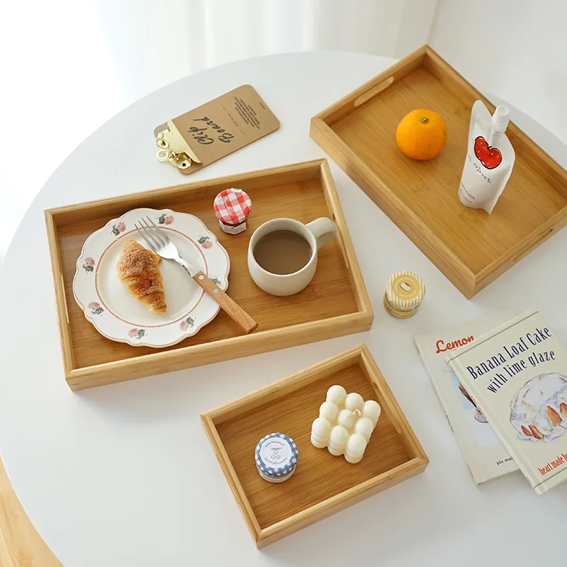 

Bamboo Wooden Rectangular Tea Tray Coffee Table Food Tray Solid Wood Cake Stand Serving Tray Hotel Tableware Kitchen Items