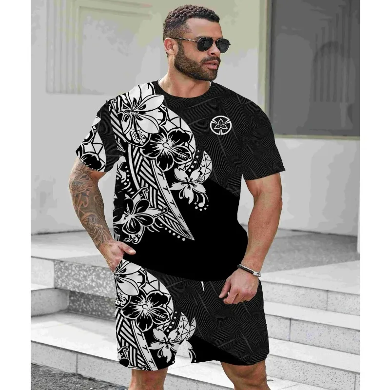 2025 Summer New Men's USD and Ring Trendy 3D Printed Men's Fashion Short Sleeve Street Hip Hop Sports and Leisure Combination