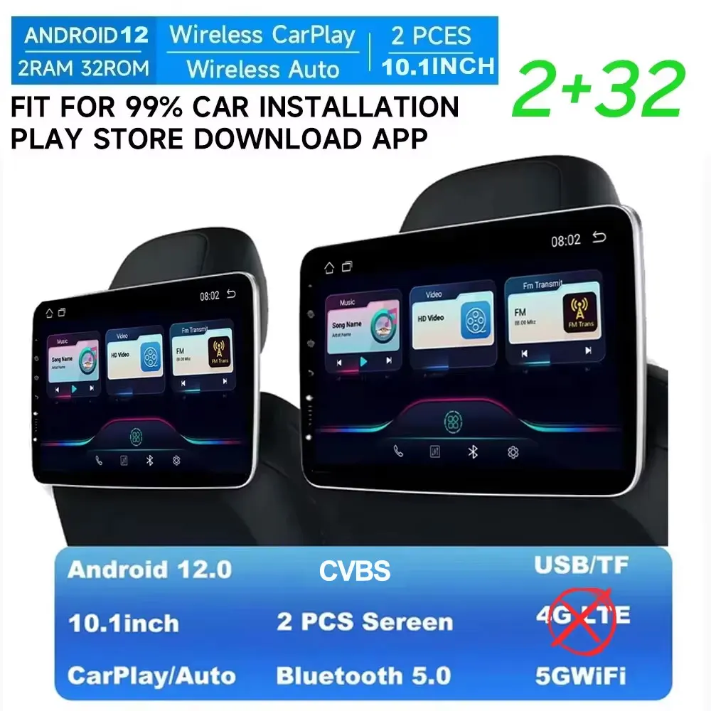 GcPaSr Android Auto CarPlay Autoschermen Achterbank Monitor Voor Hoofdsteun TV Scherm WiFi Film/Netflix/Youtube Online Video speler