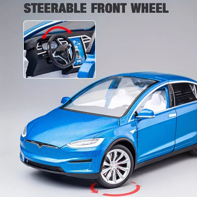 1:24スケール亜鉛合金製シミュレーション鋳造カーモデル、プルバック式ダイキャストおもちゃの車、ライトと音楽付き、幼児、子供、誕生日プレゼントに最適（ブルー）