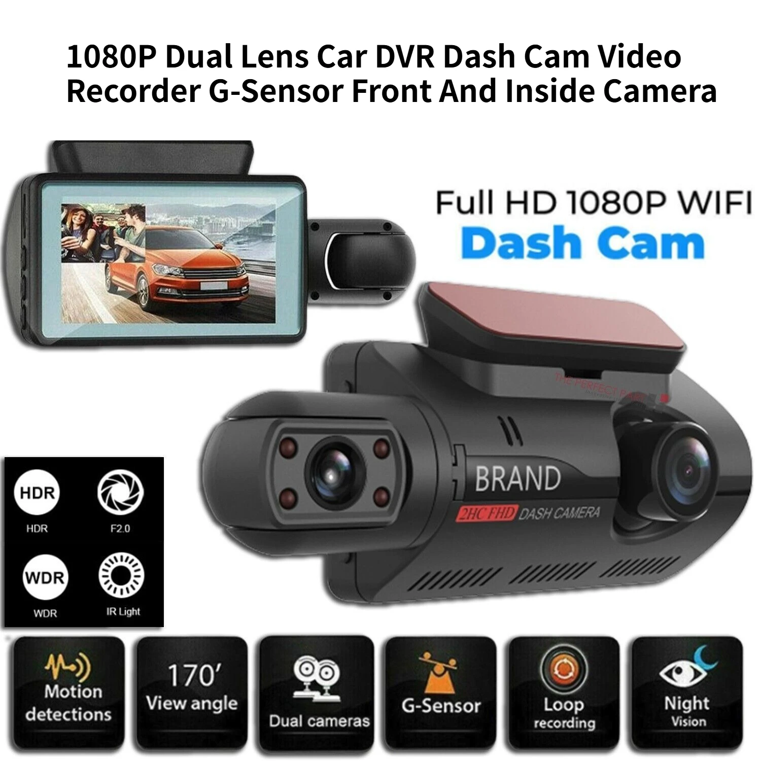1080P Dual Lens Car DVR Dash Cam Video Recorder G-Sensor Front And Inside Camera