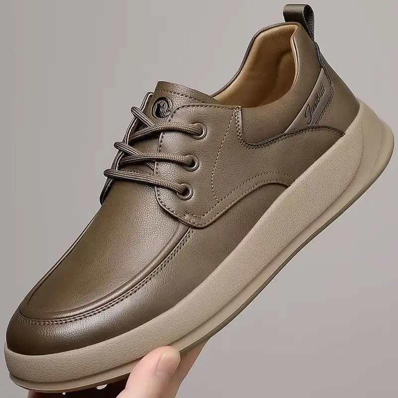 

Мужские повседневные туфли из натуральной кожи на шнуровке, весна-осень, новинка, с мягкой подошвой, круглым носком, в британском стиле, для бизнеса и повседневной носки, рабочие туфли, ботинки.
