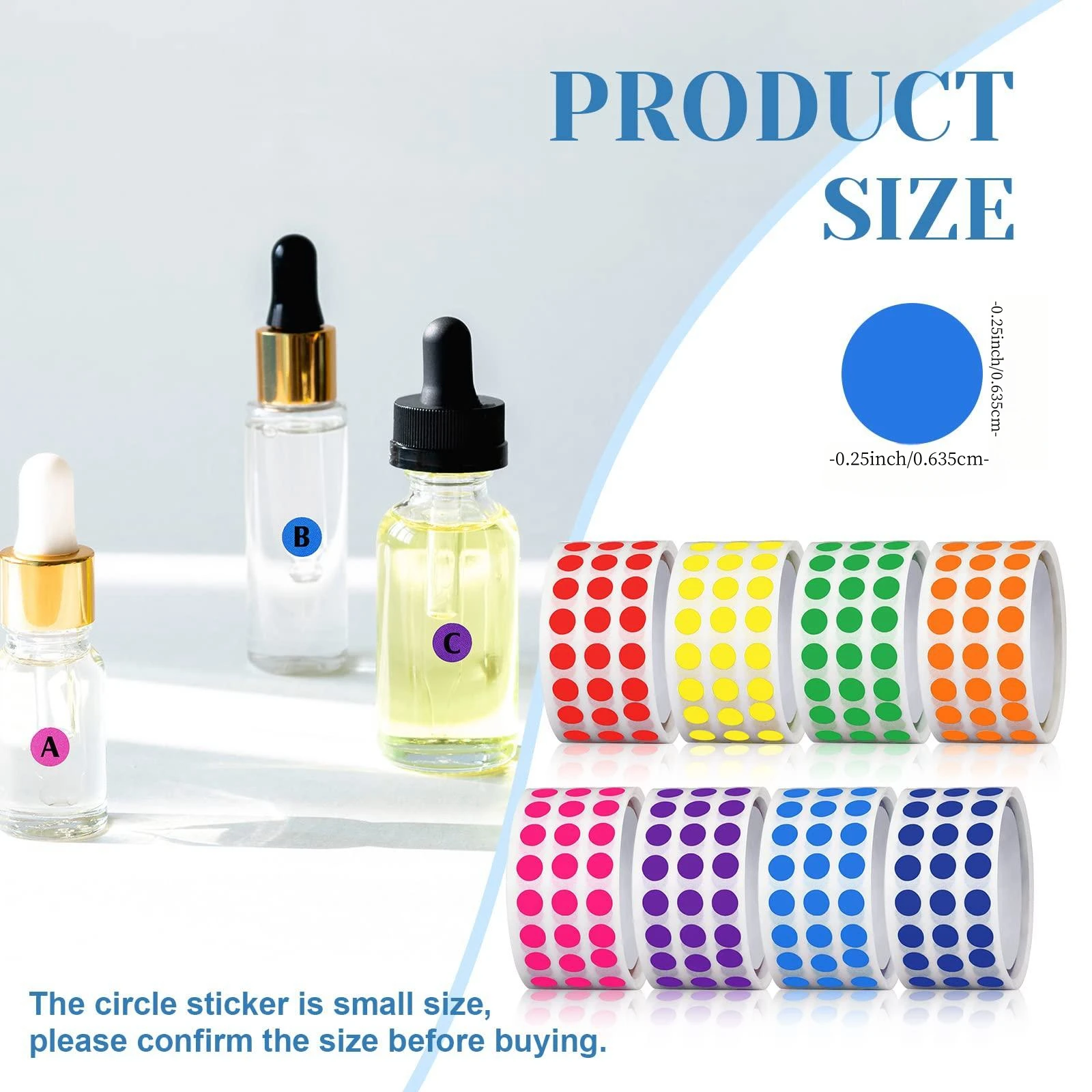 8000 Pieces 1/4 Inch Round Color Coding Labels Roll Solid Colors Dot Stickers Adhesive Colored Circle Stickers.