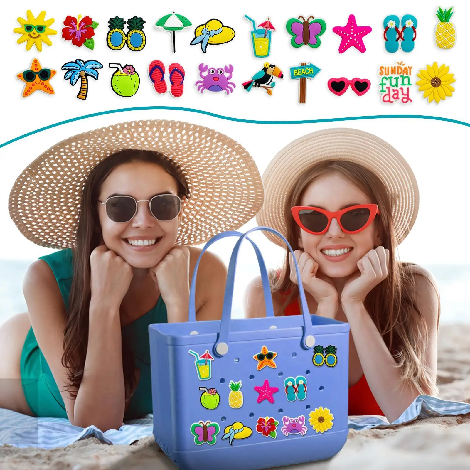 Beach Bag Accessories 20X Beach Theme Rubber Bag Summer Charm Women Girls Use PVC Detachable Decoration for Commuting Workout