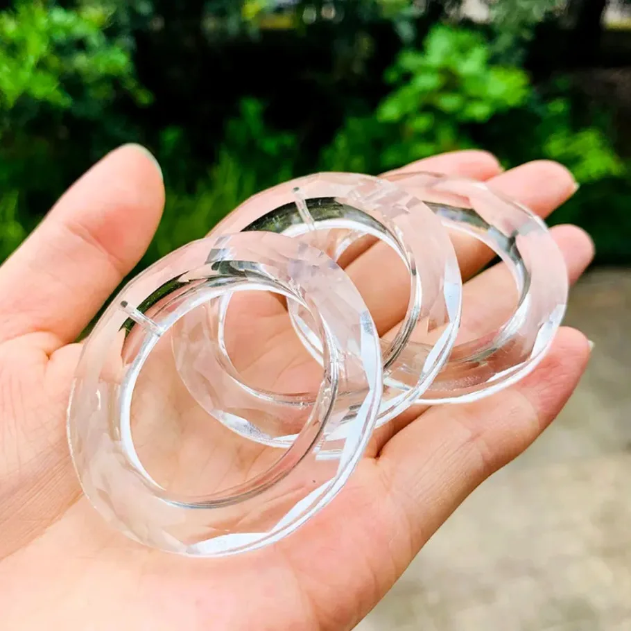 2PCS 50mm Clear Ring Circle Crystals Pendants Glass Suncatcher Chandelier Crystals Prisms Parts Ring Drops Light Accessories