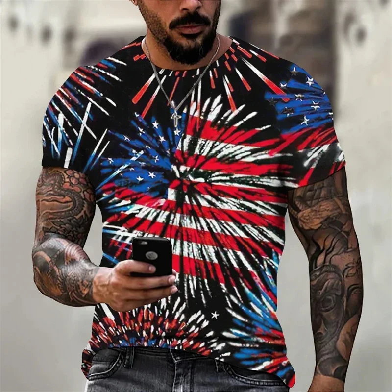 Summer American Oversized Y2k Tops Streetwear 3D Print T-shirt for Men Fashion Casual Harajuku USA Flag T Shirts Male Clothing