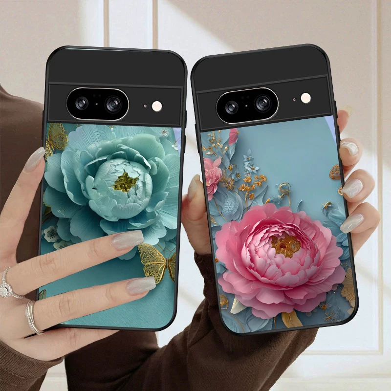 

Morning Dew Blue Charm For Google Pixel 10 Pro XL Pixel 9 Pro XL Pixel 8a 7a Pixel 7 Pro Pixel8 7 9 10 Black Glass Phone Case