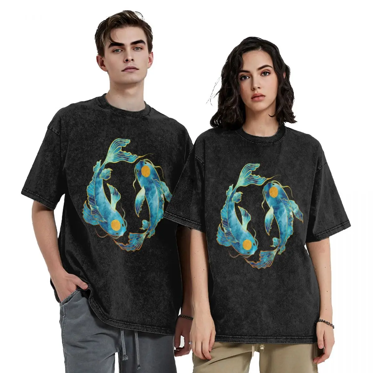 

Koi Fish Ying Yang Watercolor T-Shirt vintage funny costumes plus size clothes compression shirt men