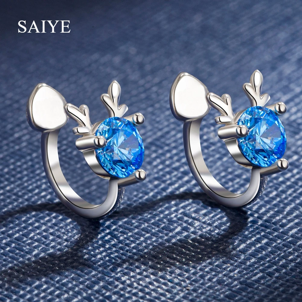925 Sterling Silver Elk Ear Clip No Piercing Blue Zircon Deer Ear Cuff for Women Fashion Wedding Jewelry Gift - view 2