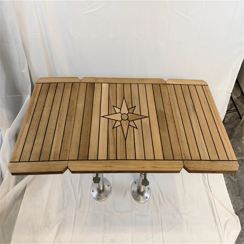 

Folding Wings Teak Tabletop 1250/625X600mm, 49.2/24 x 23.6 inch Star Inlaid Boat Marine Yacht Motorhome