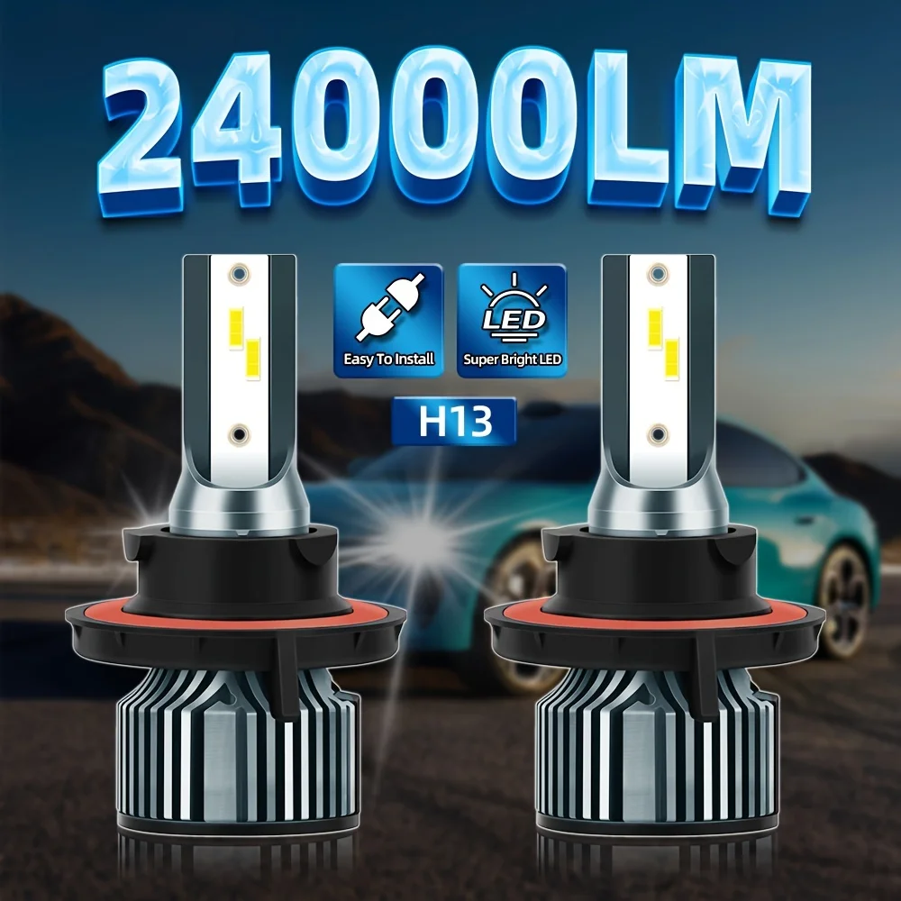 roadsun 9008 H13 Plug-N-Play LED Bulbs, 24000LM 400% Brighter High Power, 6500K White, High Low Beam All-in-one, Car Headlights