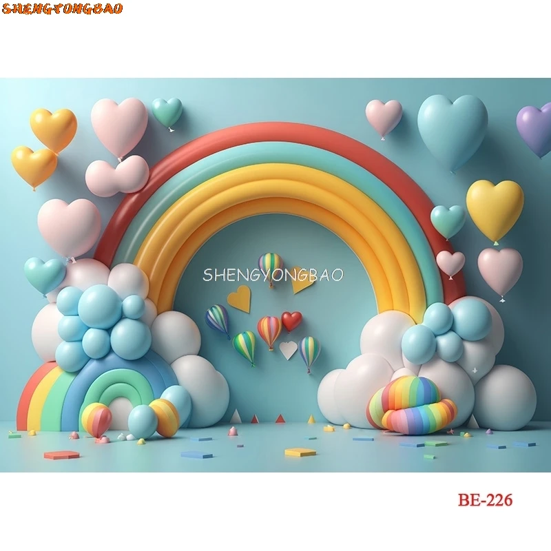 SHENGYONGBAO-Toile de Fond Colorée pour Photographie de Nouveau-Né, Accessoire de ixPréChristophe, Ballon à Air, Ours, Joyeux Anniversaire