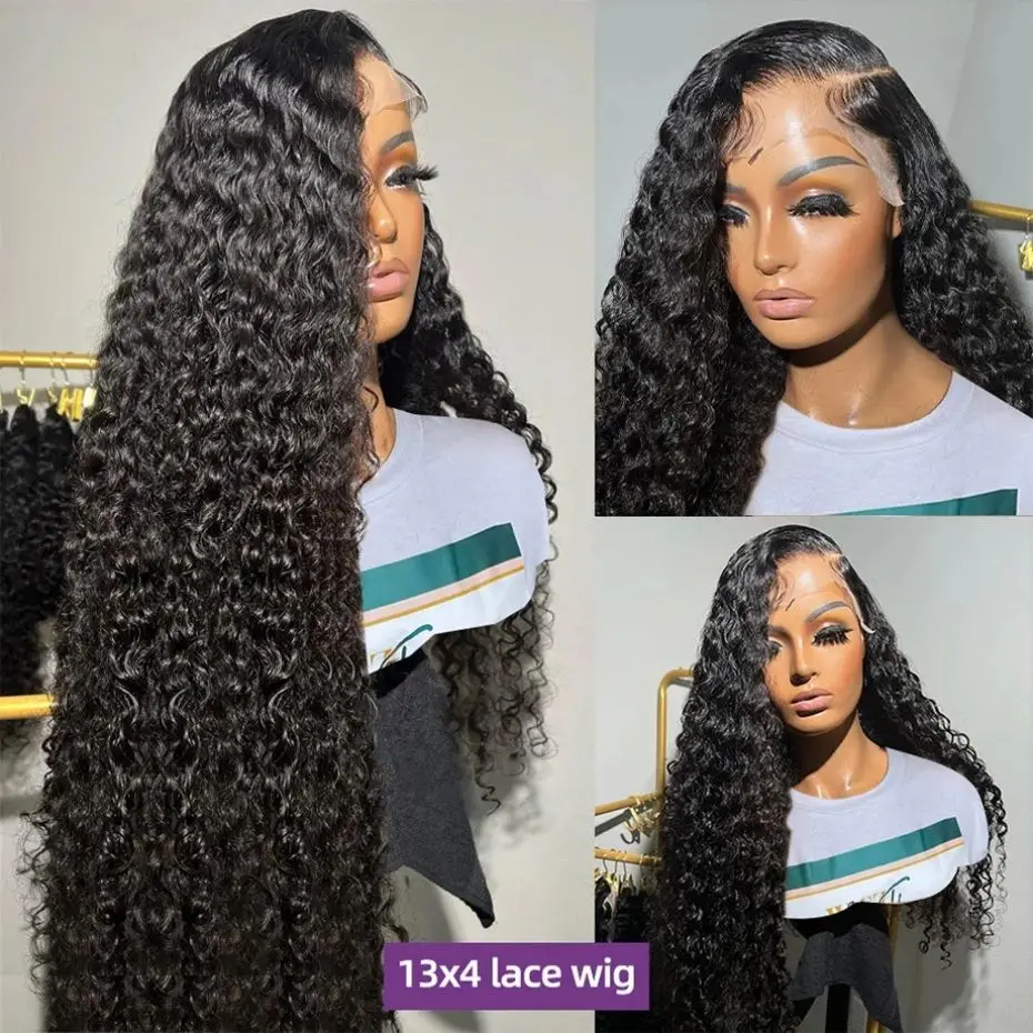 Deep Wave Lace Front 100% Human Hair Wig Kinky Curly 200% 13x4 13x6 Lace Frontal Wigs For Woman Indian Remy Hair Pre Plucked