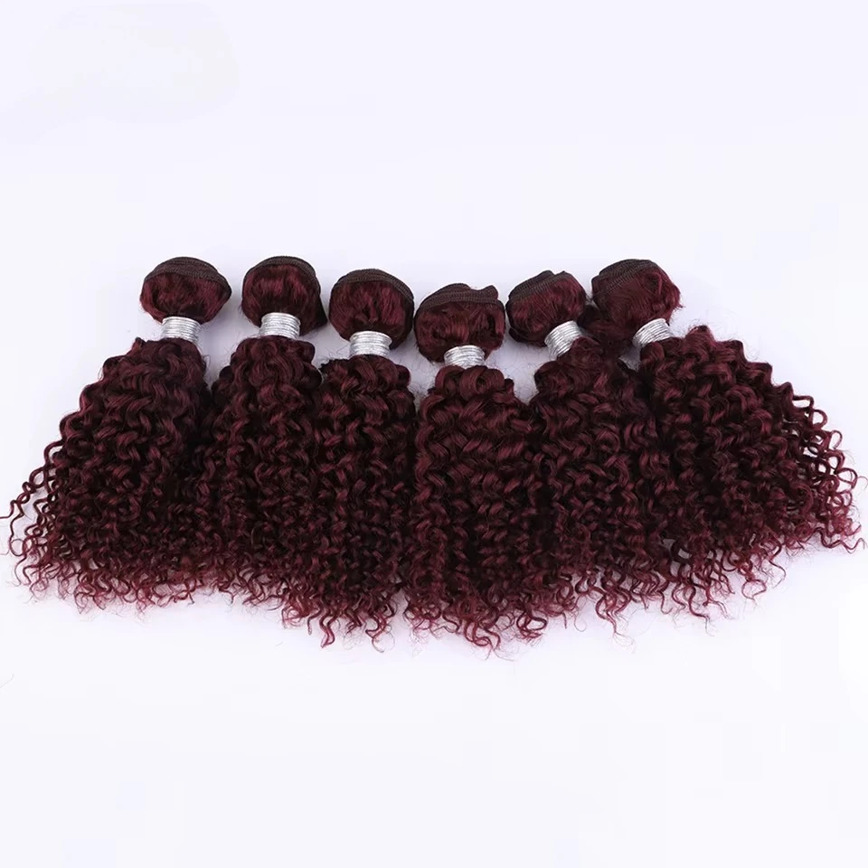 Rambut Manusia Keriting Kinky 6Pcs Brazilian 99J Jerry Curly Ekstensi Rambut Manusia Topper Wanita 100% Remy Rambut Manusia Bundel