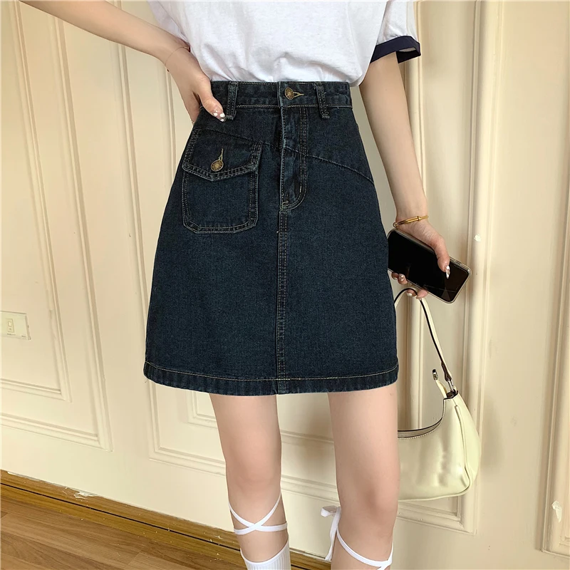 

Юбка А-силуэта с высокой талией, женская джинсовая юбка, летняя юбка больших размеров, утягивающая юбка, короткая юбка, облегающая юбка