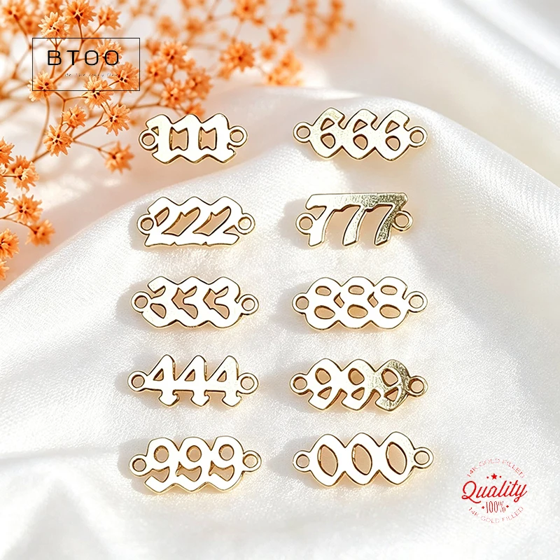 14K Gold Filled Angel Number Connector 2/Hole 24ga Digital Charms 0-9 0.5mm Thick 10 Pieces Wholesale Jewelry