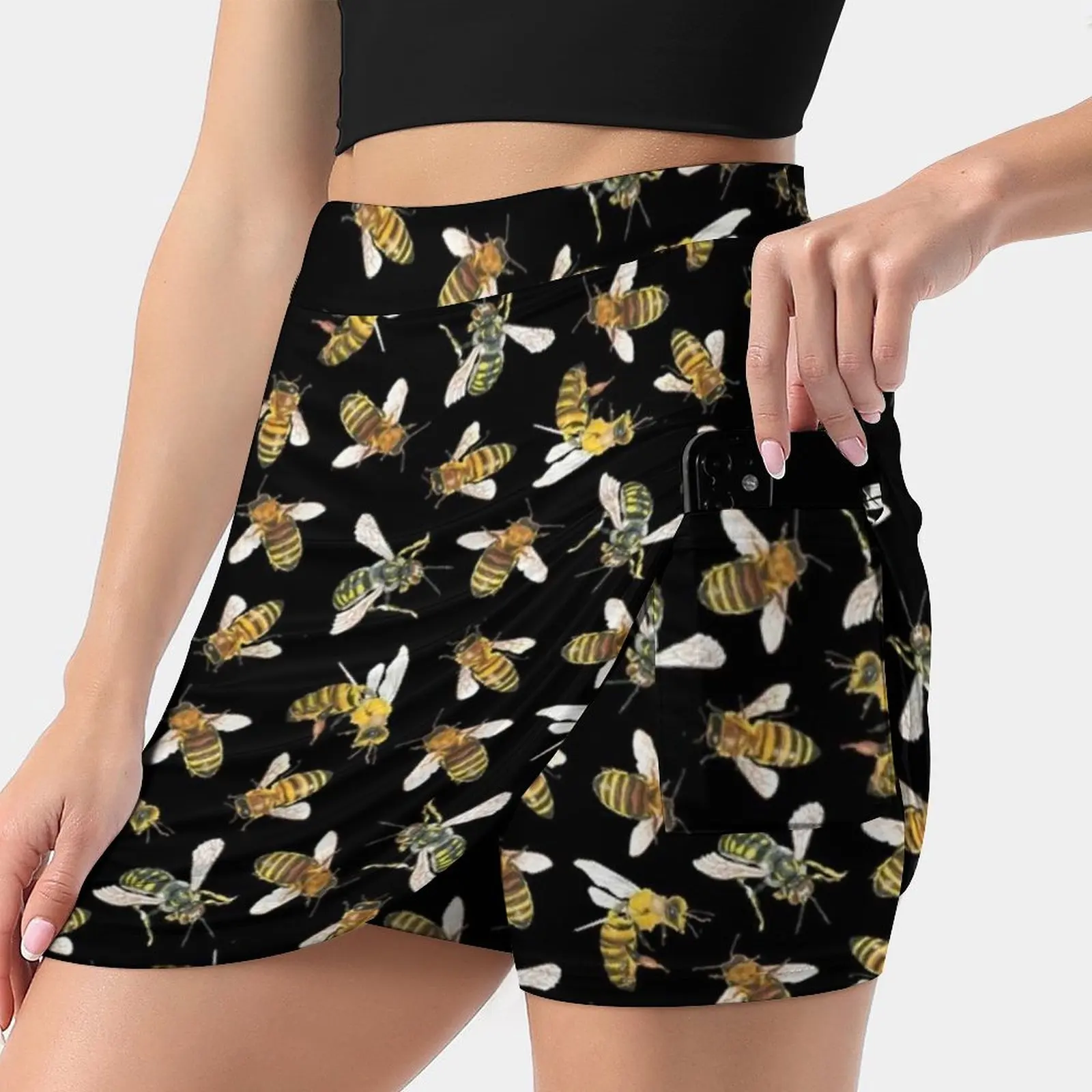 Honey To The Bee ( Black ) Women's skirt With Hide Pocket Tennis Skirt Golf Skirts Badminton Skirts Running skirts Bees Honey