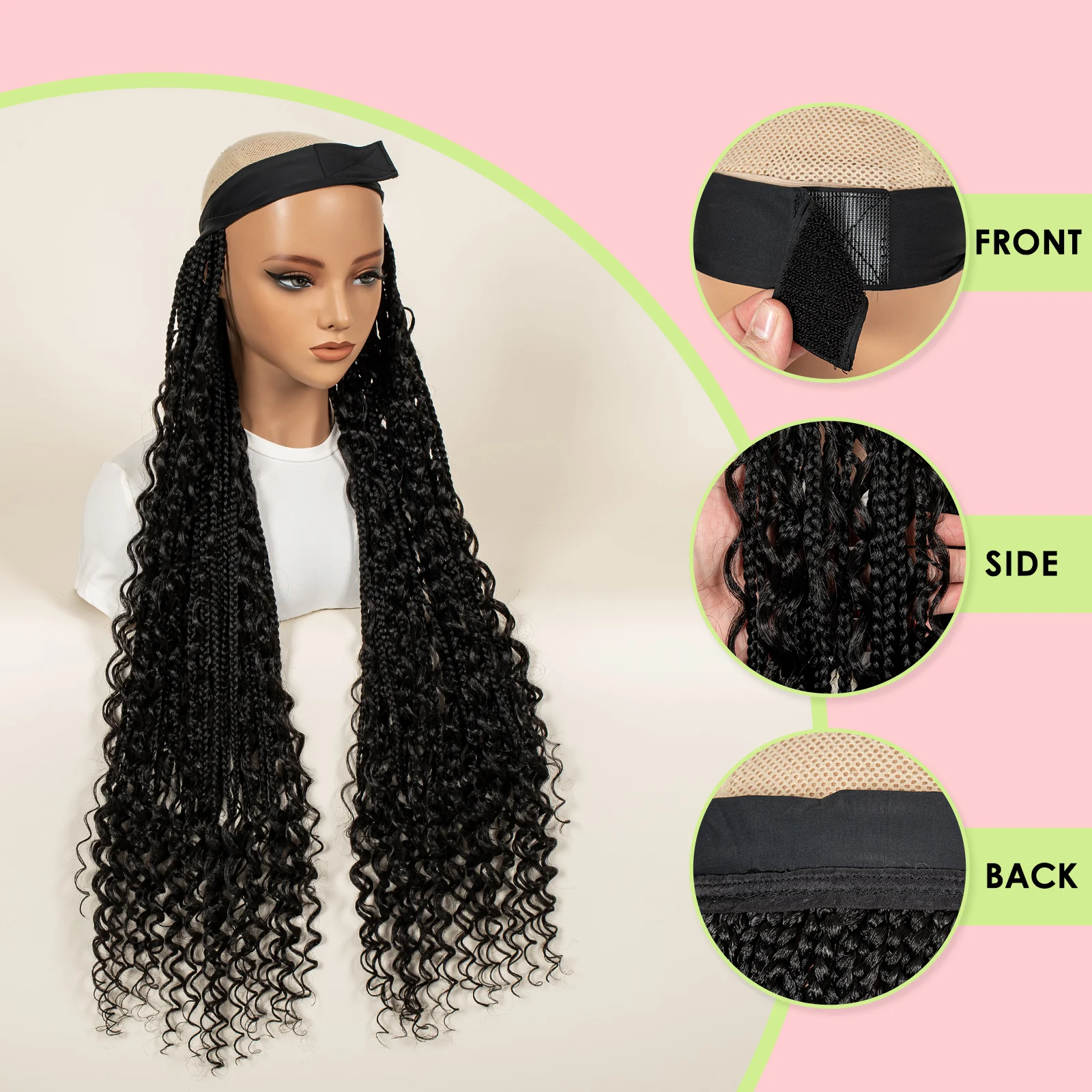 عقال شعر مستعار الاصطناعية شعر مستعار مضفر قبل مضفر الباروكات ل عمامة جيلي 30 بوصة النساء الباروكات للنساء