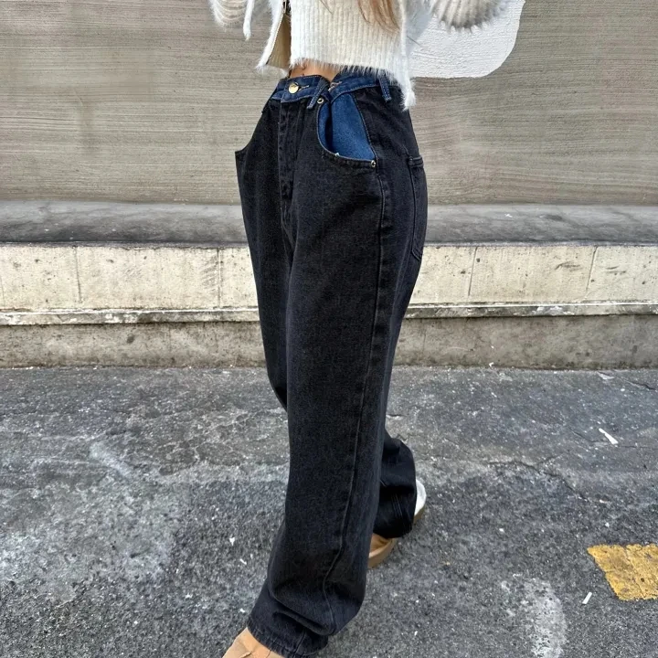 SML-Jean Denim à Jambes Larges pour Femme, Pantalon Streetwear, Haute Qualité, XH6563, Collection Printemps Automne 2024