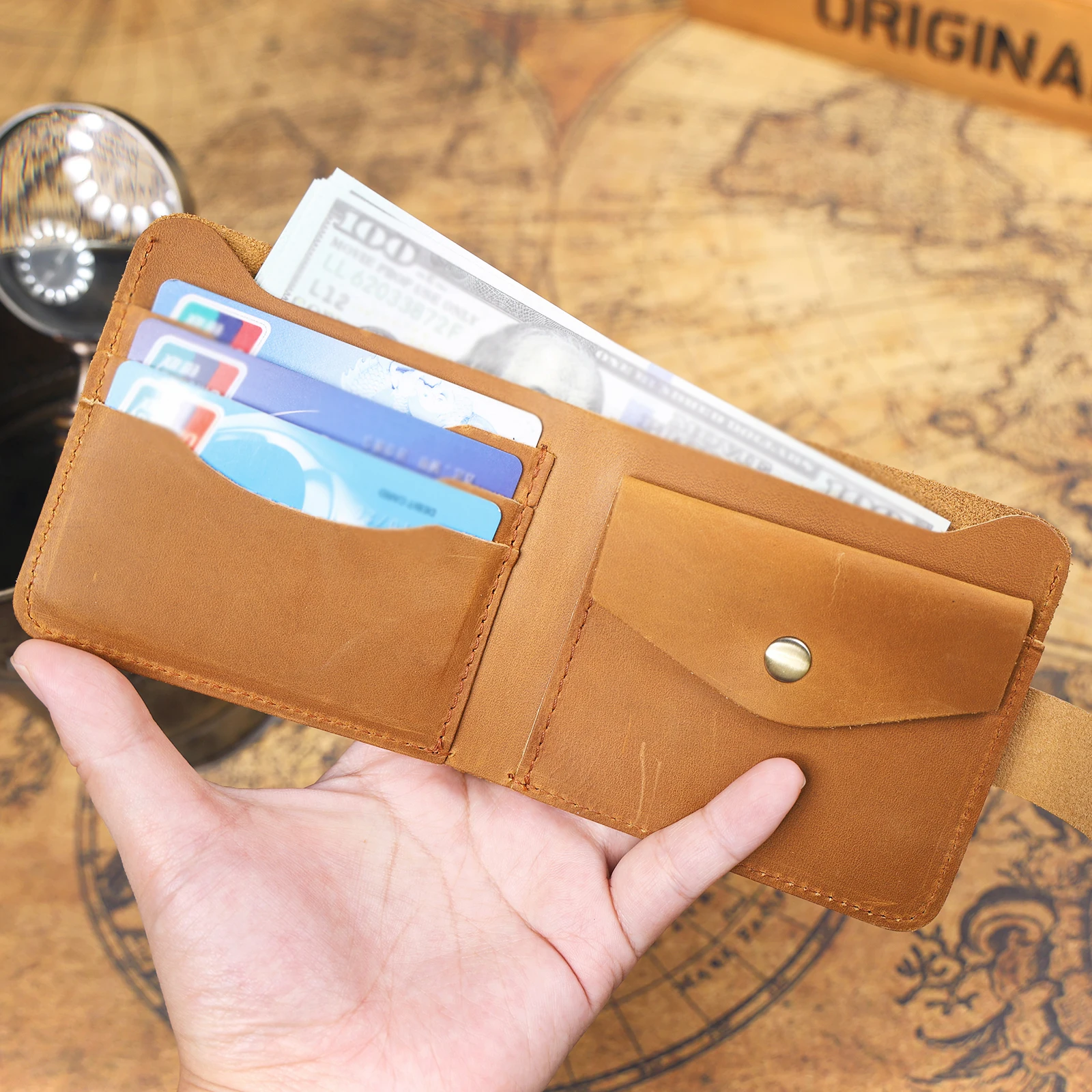 Echtes Leder Herren Kurzgeldbörse Kartenhalter Einfache Mini-Geldbörse Crzay House Leder Perfekt zum Tragen von Bargeld & Karten – Detail 16