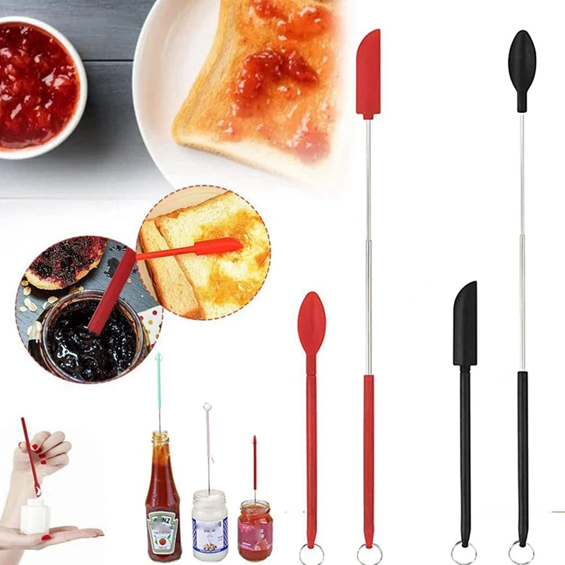 8 buah Spatula silikon teleskopik dan Sendok, Spatula silikon Mini, Spatula Makeup mudah untuk menyimpan untuk memasak di dapur