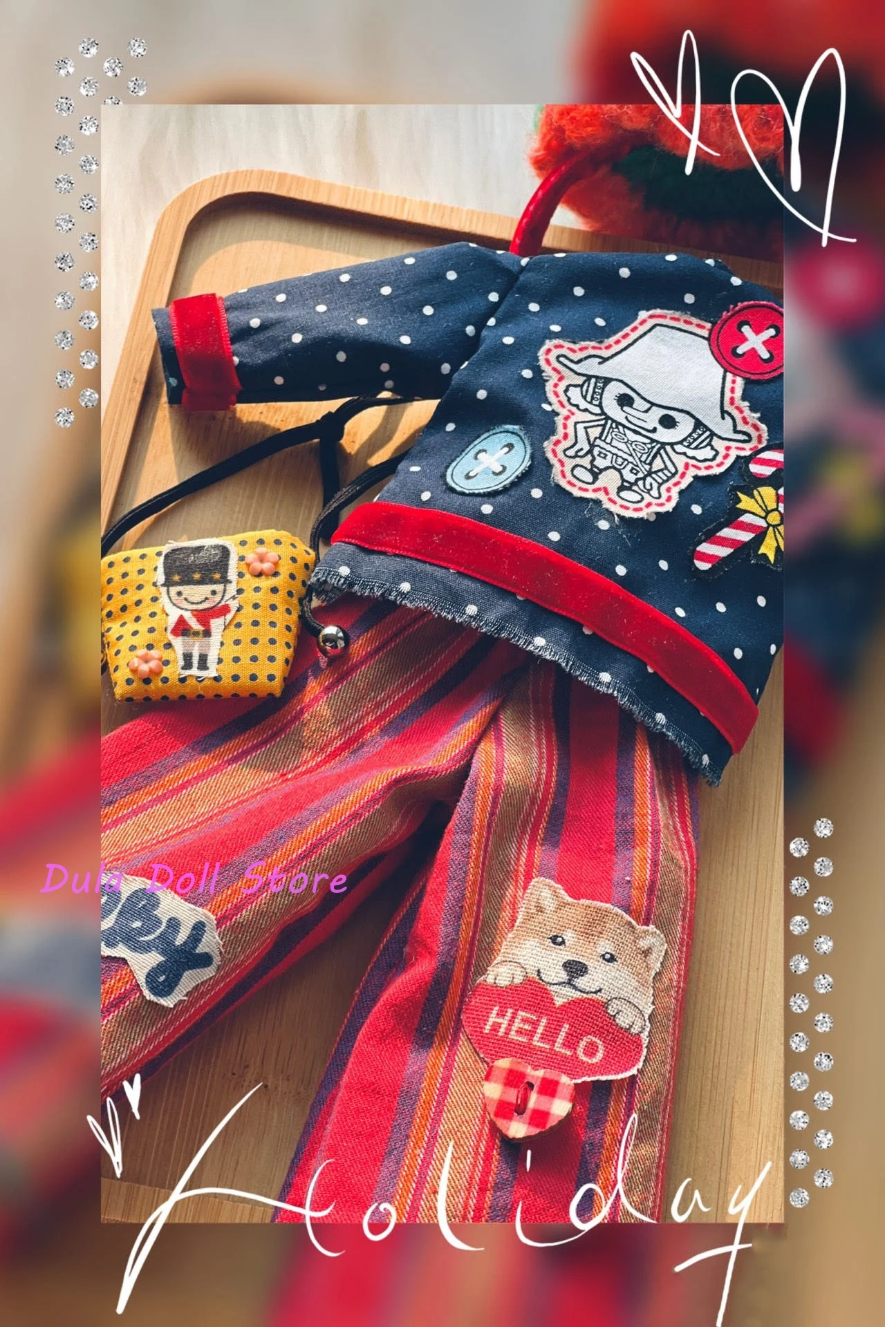 Dula pop kostuum Blythe 2025 rode kerstmuts gestreepte broek schattige babykleertjes set ob24 ob22 Azone Licca 1/6 Bjd pop accessoires