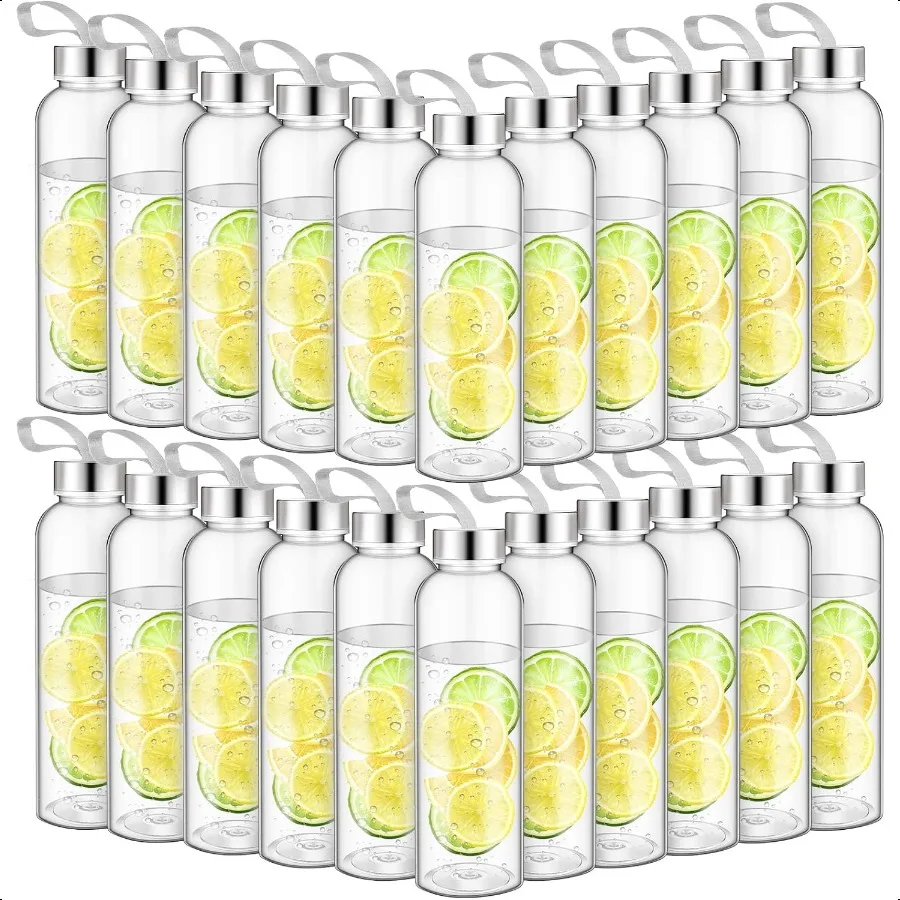 

40 Pcs Reusable Water Bottles Bulk Clear Bottles with Stainl Steel Leak Proof Lids Acrylic Bottles with Nylon Carrying Strap Sh