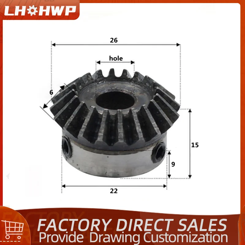 

Bevel Gear 1.25M 20T 20 Teeth Hole 8/10mm 45# Steel Tooth Surface Quenching Bevel Gear Screw Hole Fixed