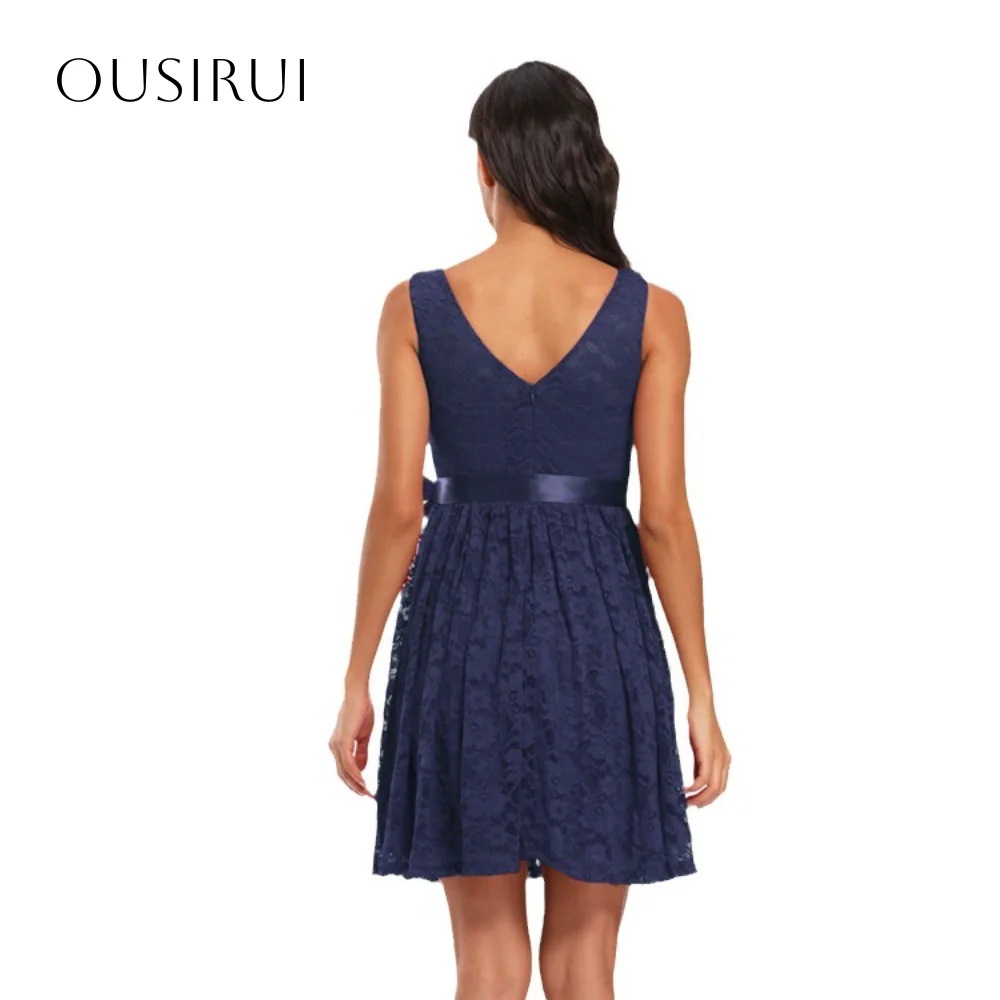 Korte kanten a-lijn cocktailjurken sjerp mouwloze ruches feestjurk op maat vestido corto elegante