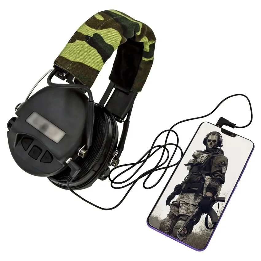 MSASordin Auriculares tácticos con protección auditiva y cancelación de ruido (BK) - Diadema de lona de camuflaje + orejeras de silicona