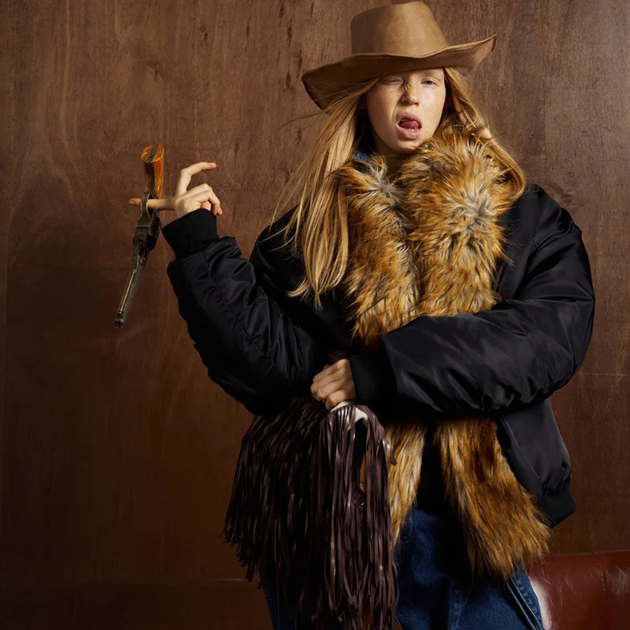 

American Vintage Fur Collar Quilted Y2k Jacket Women Streetwear Loose Casual Short Parkas Jacket Sweet Girl Coat Outerwear