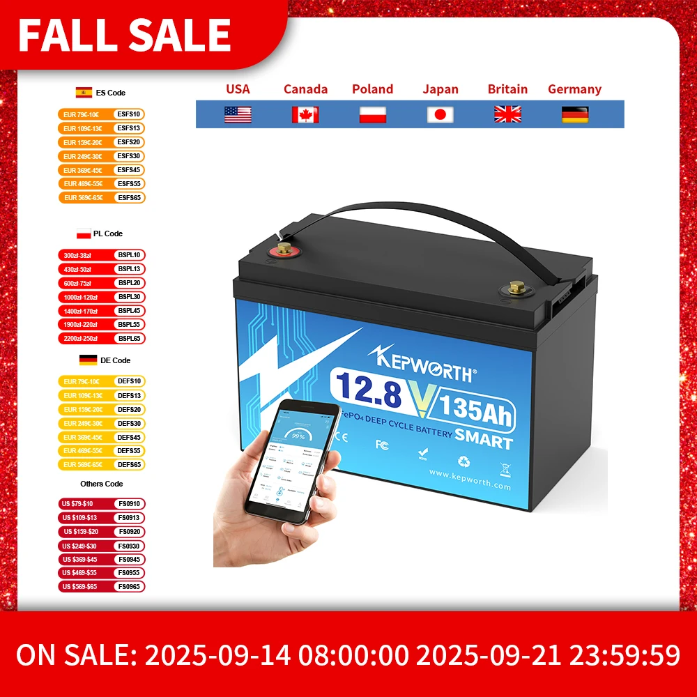 

НОВЫЙ аккумулятор LiFePO4 12 В, 100 Ач, 120 Ач, 135 Ач, 200 Ач, встроенный аккумулятор Bluetooth BMS, 6000 циклов для автофургонов, гольф-каров