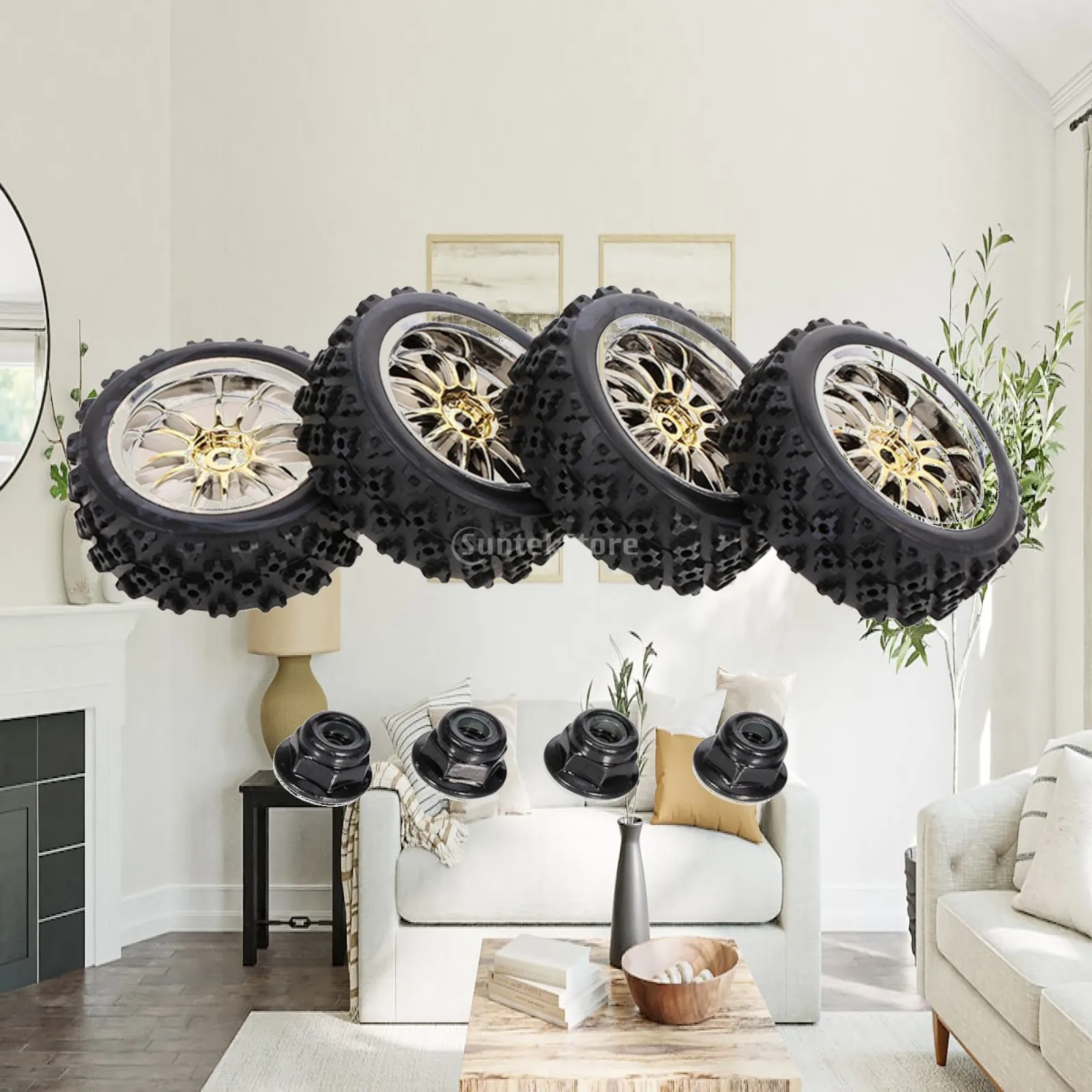 RC Off Road Buggy Tires 65mm Rubber Wheel Set with 14 Hole Design for 1/10 Crawler Car Upgrades