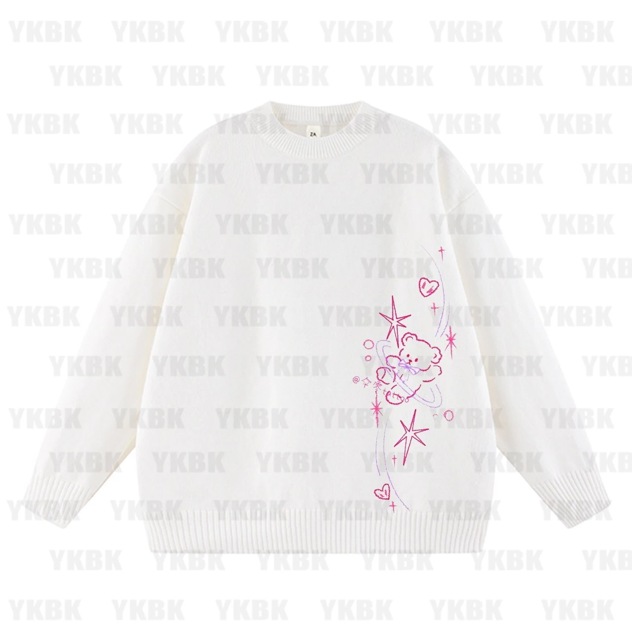 

Круглый свитер с мультяшным принтом медведей, женский свободный топ ранней осени/зимы, модный длинный свек из смеси хлопка