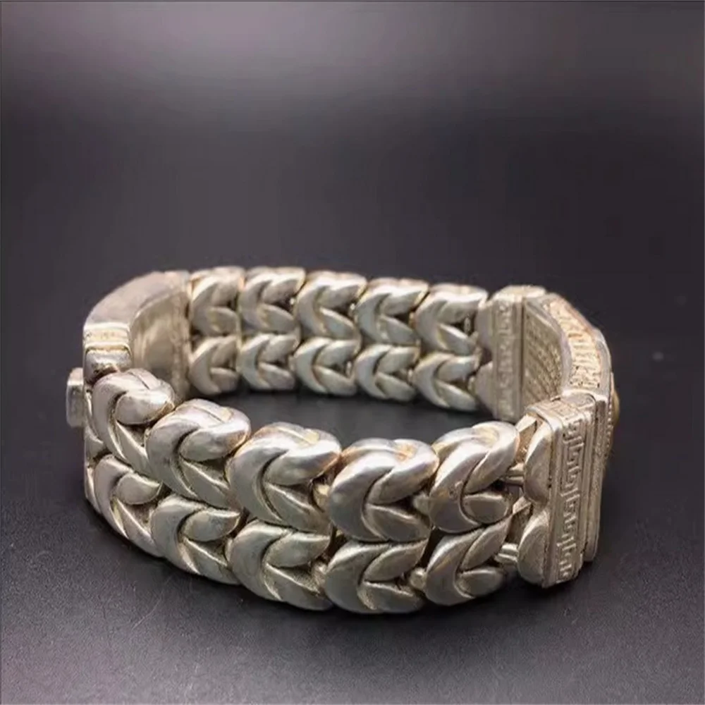 Indian handmade old silver Nepal retro hollow pattern Tibetan silver bracelet for men