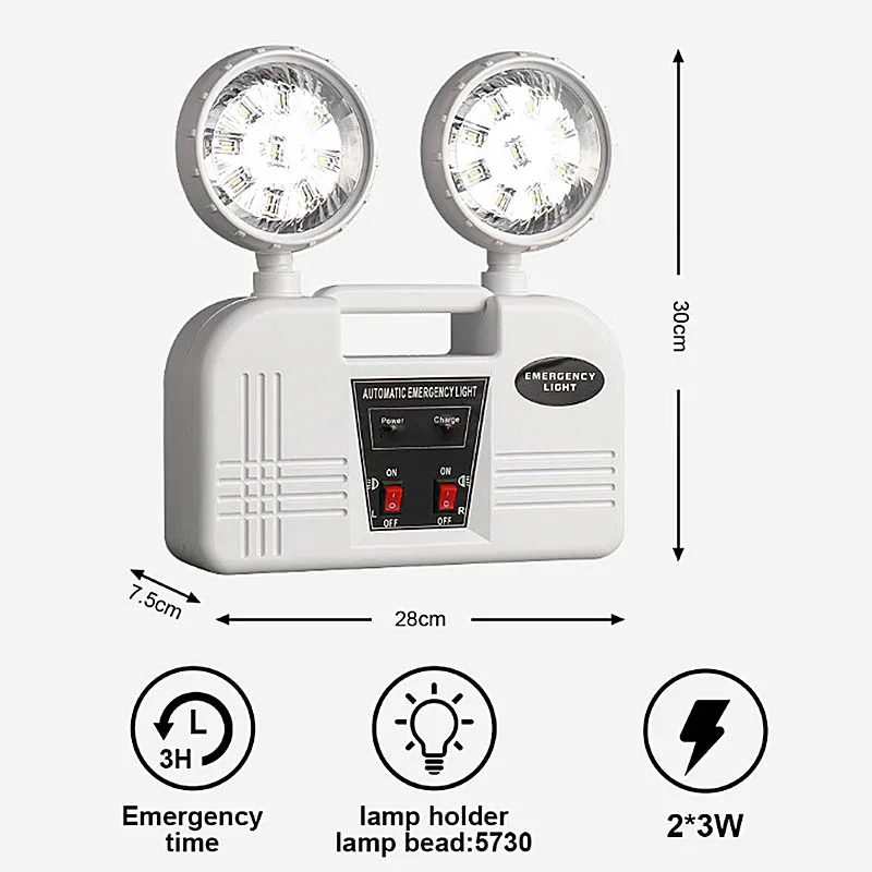 Fire Emergency Dual Head LED Ultra Bright Wall Mounted Lighting 3H Emergency Light 2 * 3W Emergency Lighting Lamps AC85-265V