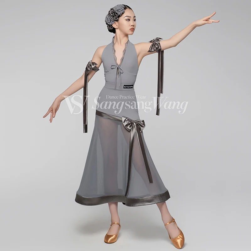 새로운 여자 라틴 댄스 경연 대회 드레스 볼룸 댄스 복장 어린이 왈츠 댄스 공연 의상 차차 룸바 드레스 DNV20640